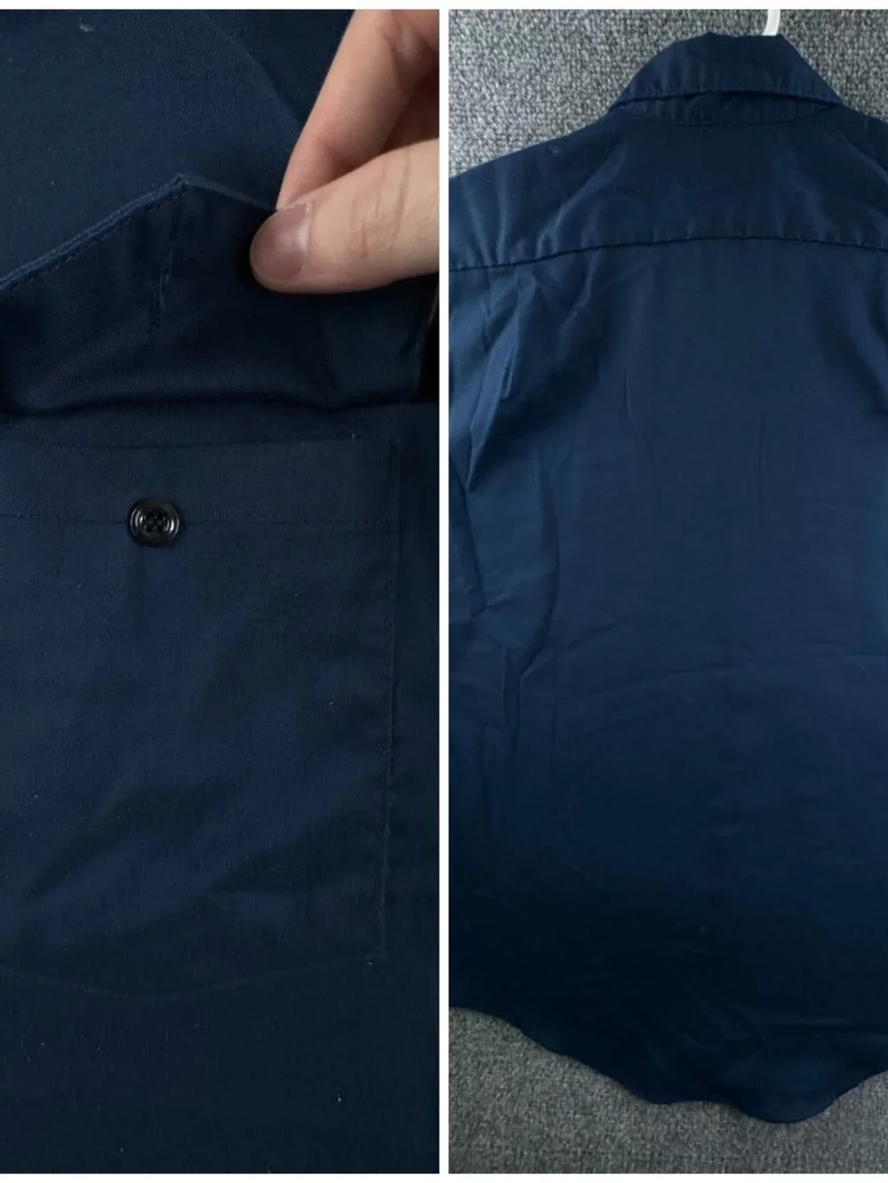 VTG Lee 70’s Button Up Work Shirt Automotive Navy Blue USA Long Sleeve
